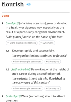 Dictionary.com definition of flourish as a verb